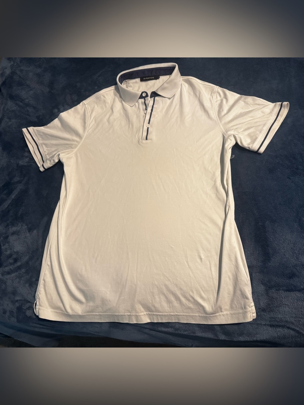 Bugatchi Men’s Polo Shirt Large White Navy Trim